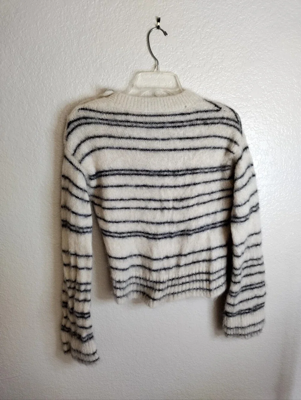 Rebecca Taylor Brushed Knit Monhair Striped Buttoned Shoulder Sweater Size Xs